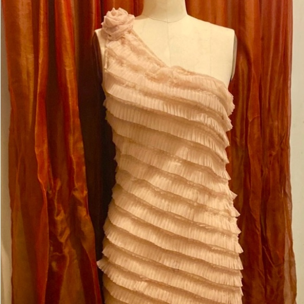 Kimchi Blue Tulle light sand  Pleated One Shoulder Cocktail Dress